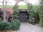 Entrance to Al Johnson's Swedish Restaurant in Sister Bay, Wisconsin.  Note the sod roof!