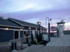 Boutin-Mahan ferry terminal building at sunrise, Bayfield