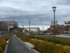 New Boston Greenway looking north towards the Fleet Center and the Zenkin Bridge