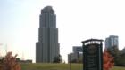 Trump Plaza - the tallest building in New Rochelle - juts up from the exit ramp on I-95