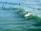 Surfers on Pensacola Beach, taken from Pensacola Beach fishing pier. 