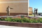 Statue at Mainland High School of Vince Carter encouraging the children to follow their dreams.