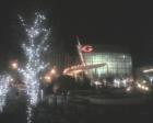 The Georgia Aquarium at night all lighted and decorated for the Holidays!