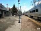 Train coming in  Westwood New Jersey in the Pascack Valley of Bergen County New Jersey
