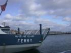 The Madeline Island Ferry makes one of its six trips per day in December
