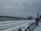 Snow on rail track which runs along the Hudson River