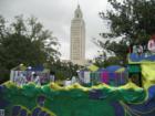 The State Capitol Building in Baton Rouge is a favorite background for Mardi Gras photos taken on downtown parade routes.  For the upcoming 2008 Baton Rouge parade schedule go to http://www.baton-rouge.com/MardiGras/