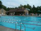 The outdoor heated Jr Olympic sized pool at Woodridge Lake, in the Litchfield County, CT town of Goshen