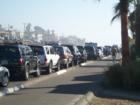 Traffic jam on the coastal highway in South Encinitas during on a record high surf day