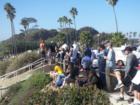 Lots of visitors lined up to watch the surfers at Swami's Beach in Encinitas on a record high surf day