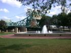 Lovely fountains in Bicentennial Park with the Jefferson Street bridge in the background.