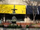 The fountain in the center of Shirlington Village -- a row of restaurants and shops.