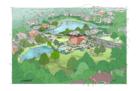 Birds Eye View and Rendering of Community and Clubhouse (note that plans have changed to one tennis court and a tot lot in place of the second tennis court)