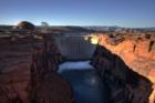 This photo of Glen Canyon Dam during the 2008 habitat building floods was taken from "The Whitehouse" scenic overlook. The photo is HDR taken with a Canon XT. Lake Powell can be seen in the back looking toward Castle Rock.
