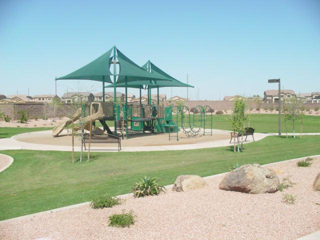 Shaded childs play area in Freeman Farms