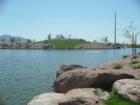 Looking across the lake at Freeman Farms