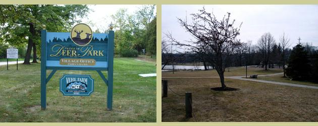 Village of Deer Park Sign and Charlie Brown Park in late Fall