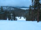 View from the top of the Lakeview run at Sierra Summit looking down on Huntington Lake