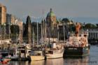 Victoria BC Legislative Buildings and boats in the Inner Harbour. 
      [Photo by Gary Woodburn]