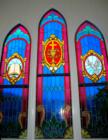 Stain glass windows inside Bolin Chapel are beautiful.  located at 600 Pin Oak Rd., Katy, Texas.  Photo by Liz Carter, top Katy Realtor since 1976