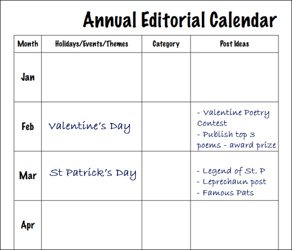 annual editorial calendar