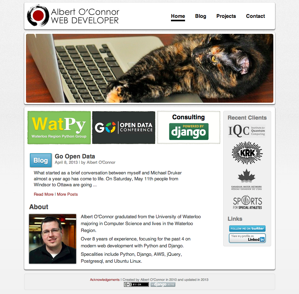 Previous design of my website where most section were surrounded by a border.