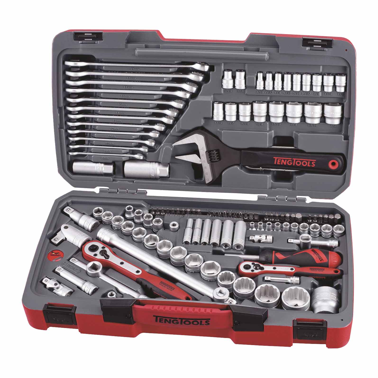 Teng Tools TM127 127 Piece 1/4” 3/8” and 1/2” Drive Socket Set Metric