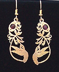 Black Chinned Hummer with Garnet Earrings