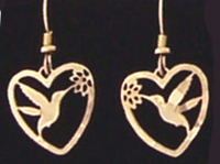 Small Hummingbird in Heart Earrings