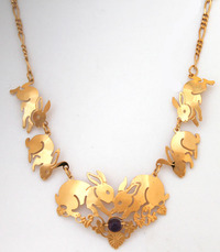 Bunnies and Violets with Amethyst Necklace
