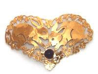 Bunnies in Heart with Amethyst Pin