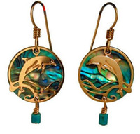 Dolphin with Paua Shell and Turquoise Bead Earrings