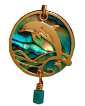 Dolphin with Paua Shell and Turquoise Bead Pendant on a Chain