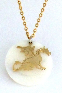 Magic Dragon on Mother of Pearl Pendant on a Chain 