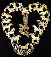 Horse Necklace with 19 Breeds in Gold Plate