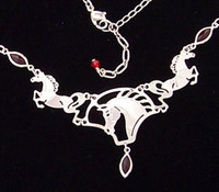 Horse Necklace with Rose Crystal  in Gold Plate