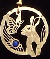 Bunny with Butterfly and Lapis Bead Pendant on a Chain