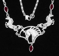 Horse Necklace with Rose Crystal in Rhodium Plate