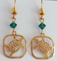 Turtle with Green Crystal Earrings