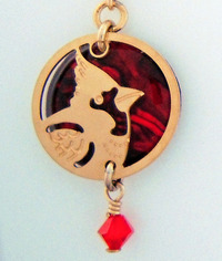 Cardinal w/Red Paua & Crystal Pendant on a Chain