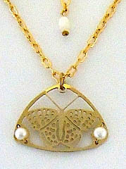 Butterfly with 2 Faux Pearls Pendant on a Chain