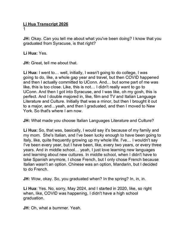 Li Hua transcript, 2026