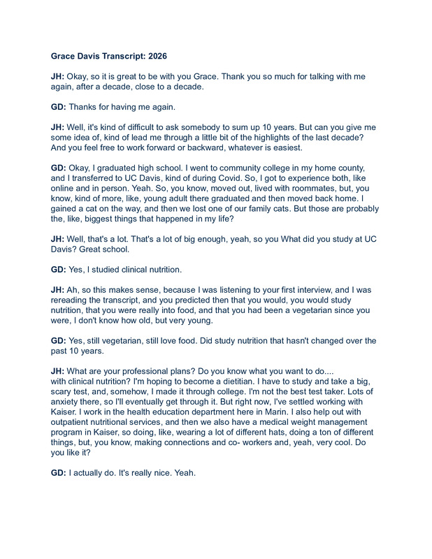 Grace Davis transcript, 2026