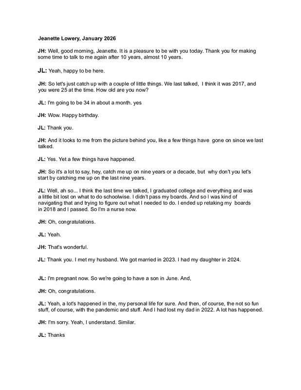 Jeanette Lowery transcript, 2026