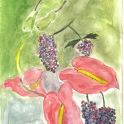 Grapes__flowers_and_green_pears_card