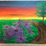 Beautifulpaintingsunsetflowerstrees_card