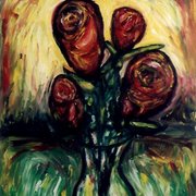 Forur_roses_in_a_glass_vase_card