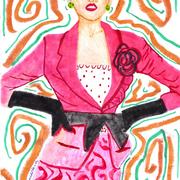 Woman_pink_vest_black_bow_card