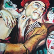 2007__clowns__oil_pastels___masquerade_of_fools__card