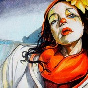 2008__clowns__oil_pastels___self-parody_of_contortion__card